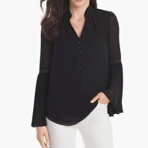 White House Black Market Black Pleated Bell Sleeve Blouse